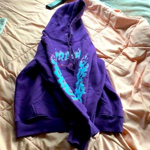 Purple thrasher hoodie, size L, purple w/ blue and red details